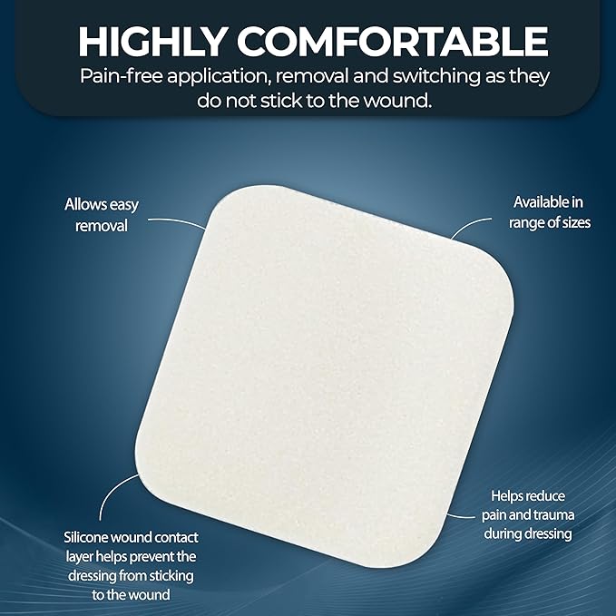MED PRIDE Sterile Non-Adhesive Foam Wound Dressings, Highly Absorbent, Soft, Waterproof, Flexible for Hard Areas (6X6 Inch (Pack of 10))