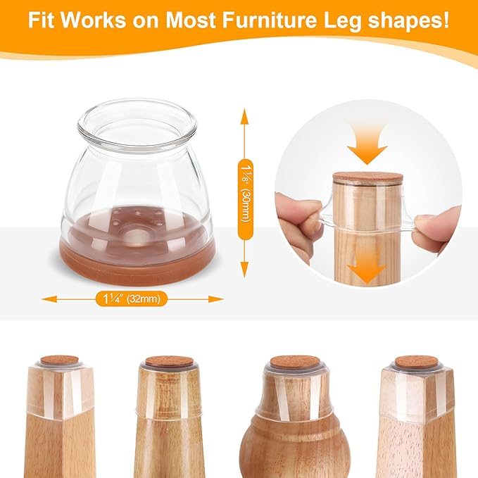 CHUNZEXI 16 Pack Chair Leg Floor Protectors for Hardwood Floors, Silicone Felt Covers Pads Caps, Protect Wood Furniture Feet Floors Noise Reduce and Scratch (Universal Small & Clear)