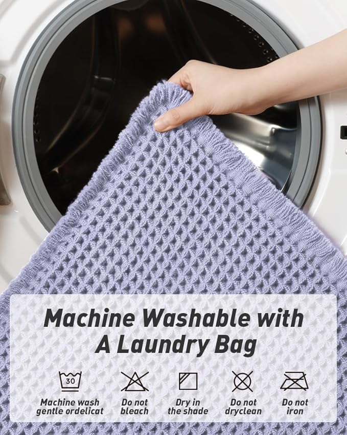 AMOAMI Upgraded Waffle Bath Mat, Super Absorbent Non Slip Bath Mats for Bathroom Floor, Machine Washable Bathroom Rugs with Tassels, Rubber Backed Bathroom Mats, Ultra Soft, 24" x 36",Purple