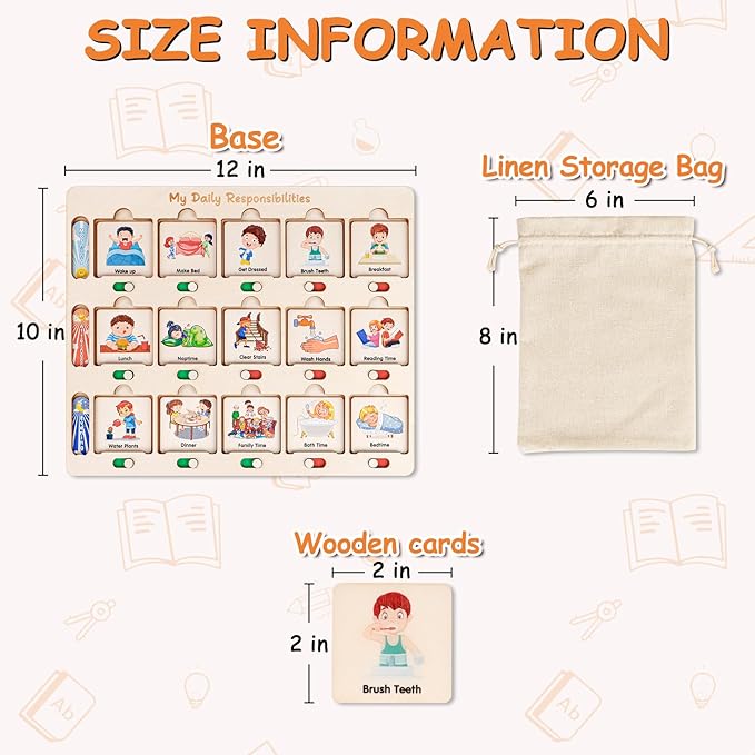 ABCxGOOD Wooden Visual Schedule for Kids Chore Chart, Morning Bedtime Daily Routine Chart for Toddlers, Autism Learning Materials for Homeschool Classroom,76 Wooden Cards.