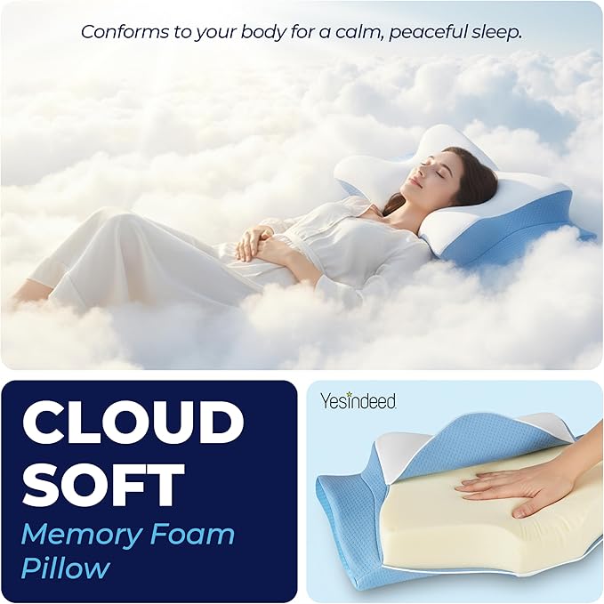 YESINDEED Pain Relief Cooling Pillow – Cervical Neck Support for Sleeping, Contoured Memory Foam Design for Neck and Shoulder Pain, Ergonomic Sleep Solution for Side Sleepers, Snoring, Posture