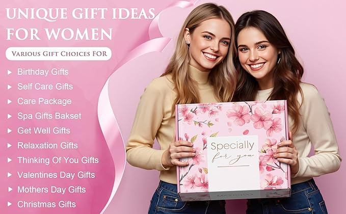 Birthday Gifts for Women Self Care Gift, Cherry Blossom Relaxing Spa Gift Baskets Bath Set Get Well Soon Care Package Valentines Day Gifts for Her Mom Women Sister Friend Wife Grandma w/ Blanket