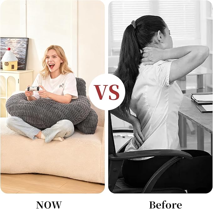 Back Pillow for Bed Sitting Up,U Shaped & Back Support Pillow for Bed,19" Backrest with Lumbar & Arm Support,Comfy Corduroy Fabric,Lap Pillow for Gaming/Reading/Watching TV,Gray