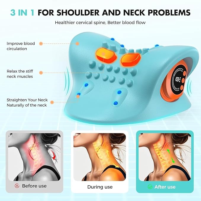 Multifunctional Neck Massager Relieves Neck Fatigue, 6 Massage Intensity Levels and Heating Functionality, an Ideal Gift for Family and Friends