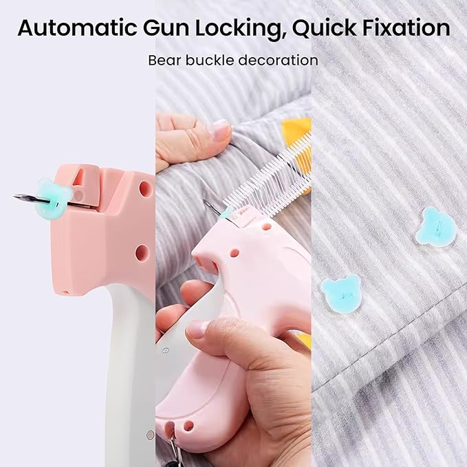 Stitch Gun for Clothes, Complete Kit with Storage Bag & Scissors, 2200 Glue Needles & 100 Glow Bear Clasps for Quick Fabric Repair on Jeans, Curtains, Nearly Invisible Mending