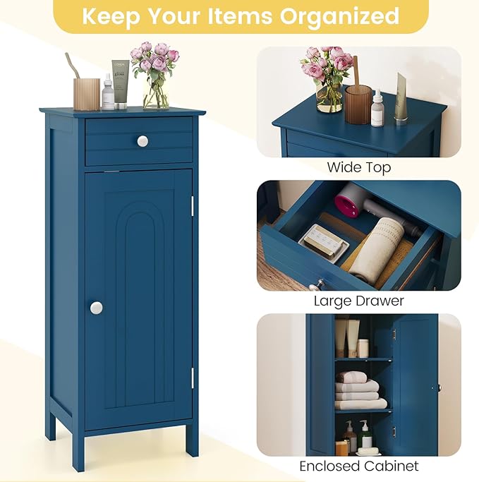 GLACER Bathroom Floor Cabinet, Multifunctional Storage Cabinet with 2 Adjustable Shelves, Space-Saving Storage Organizer, Ideal for Bathroom, Living Room, Kitchen (Blue)