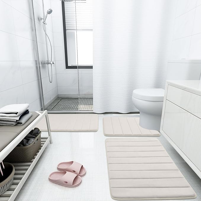 Buganda Memory Foam Bath Mat, 24" x 16", Ultra Soft and Non-Slip Bathroom Rugs, Water Absorbent and Machine Washable Bath Rug for Bathroom, Shower, and Tub, Cream