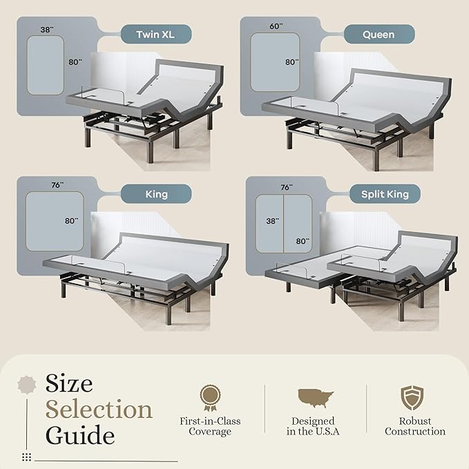 Sven & Son Harmony Adjustable Bed Base, Head and Foot Lift, Massage, Under-Bed Lights, USB, Gel Memory, Zero Gravity Smart Frame - Split King