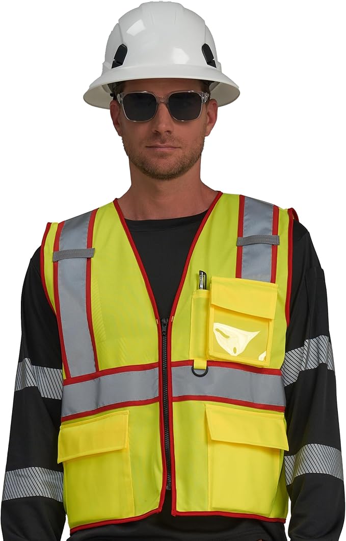 AYKRM High Visibility Safety Vest - Reflective Work Vest with 5 Reinforced Pockets