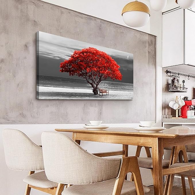 Lapremoly Canvas Wall Art For Living Room farmhouse Wall Decor For Bedroom Office Decor Black And White Wall Paintings Red Trees Pictures Framed Mural Home Decor Prints Posters Artwork 20X40 inch