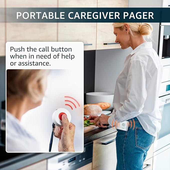 Caregiver Pager Call Button Wireless Call Bell Alert Buttons for Patients Elderly Seniors Home Portable Nurse Call System Bed Alarm Fall Prevention Emergency