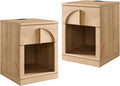 ACCOHOHO Modern Night Stand Set 2 with Arched Panel,18" Wooden nightstand with Charging Station,Bedside Table with Drawer Storage,Side End Table with Open Shelf for Bedroom,Living Room,Natural Oak