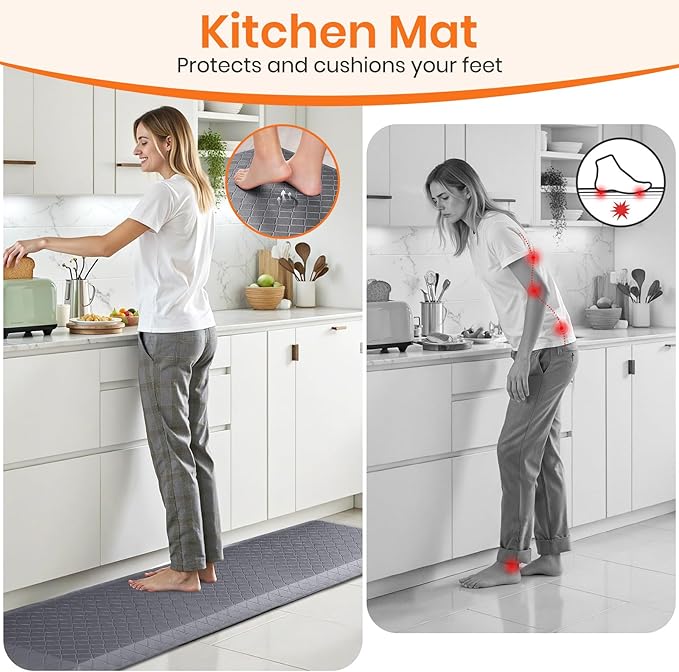 4/5 Inch Extra Thick Kitchen Mats for Floor,Non Slip Anti Fatigue Kitchen Rugs,Waterproof Stain Resistant Sink Mat,Cushioned Standing and Comfort Mats for Office (17"x60" Grey)