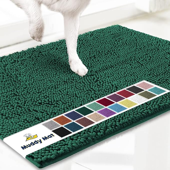 Muddy Mat® | Super Absorbent Door Mat Indoor, Microfiber Quick Dry Chenille Entryway Rug, Non-Slip Front Door Mat, Indoor Mats for Entryway, Machine Washable Pet Rug, Dark Green 24" x 120"
