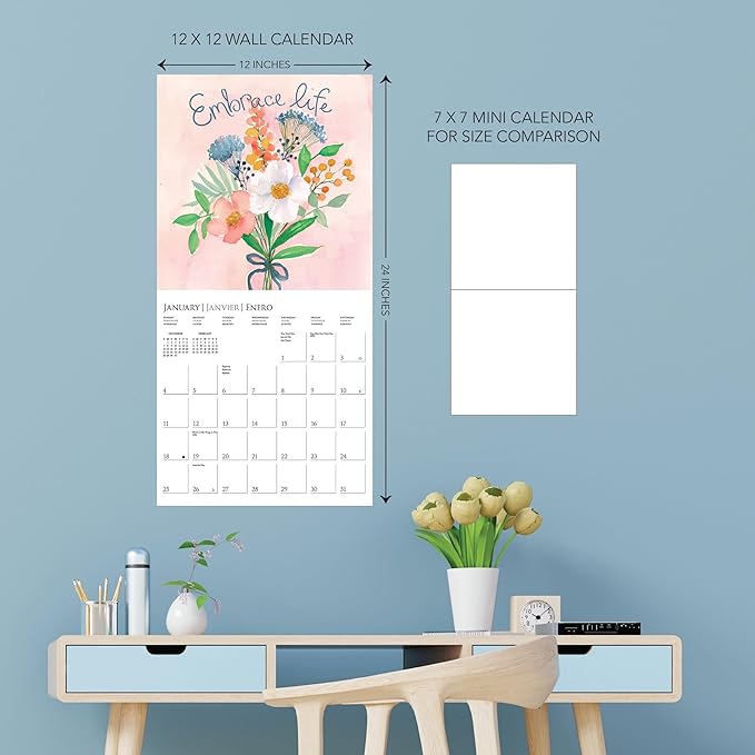 Graphique 2026 Live Love Laugh Wall Calendar | 12” x 12” | Thick Paper | Home & Office Organizer | Large Monthly Grid | 3 Languages & Marked Holidays | 4 Month Preview Page for 2027
