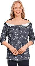 Deyeek Post Shoulder Surgery Shirt for Women Chemo Tear Away Shirt Snap Button 3/4 Sleeve Recovery Adaptive Clothing