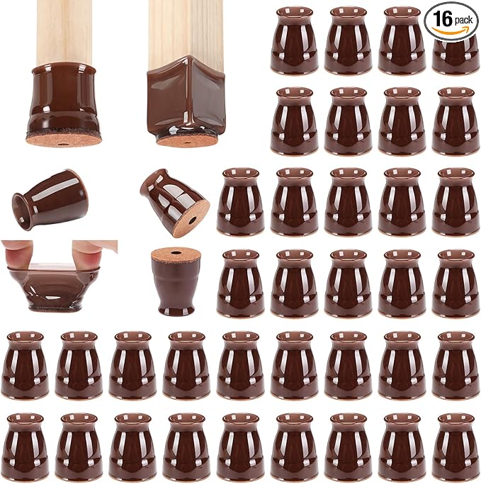 CHUNZEXI 16 Pack Extra Small Chair Leg Floor Protectors for Hardwood Floors, Silicone Felt Covers Pads Caps, Protect Wood Furniture Feet Floors Noise Reduce and Scratch (Universal X-Small & Brown)