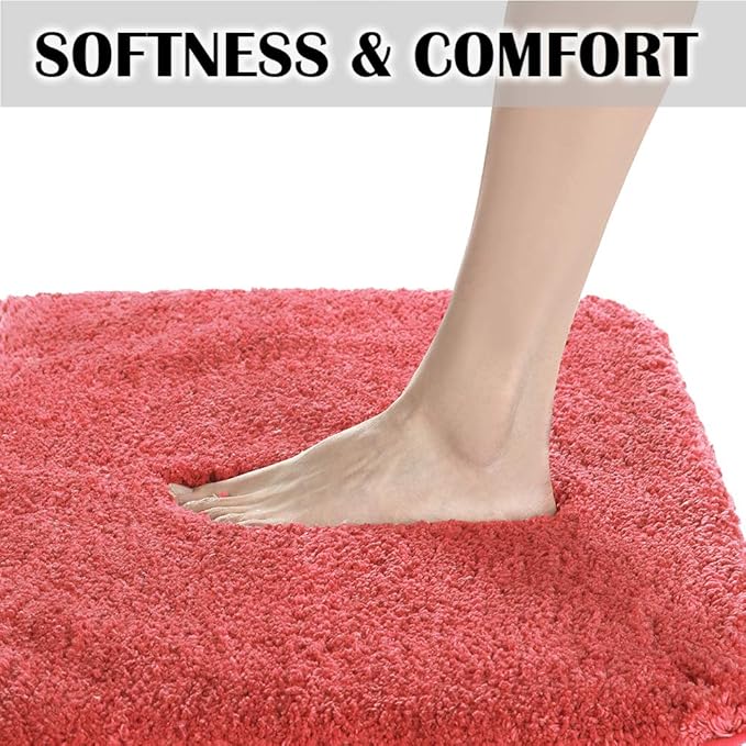 Suchtale Large Shaggy Bath Mat - Extra Soft & Absorbent Microfiber Bath Mat for Bathroom - Non Slip, Machine Washable - Rubber Back (24 x 40 Living Coral)