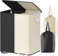 Lifewit Double Laundry Hamper with Lid and Removable Laundry Bags, Large Collapsible 2 Dividers Dirty Clothes Basket with Handles for Bedroom, Laundry Room, Closet, Bathroom, College, 155L White&Black