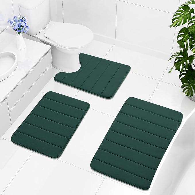 Buganda Memory Foam Bath Mat, 47" x 24", Ultra Soft and Non-Slip Bathroom Rugs, Water Absorbent and Machine Washable Bath Rug Runner for Bathroom, Shower, and Tub, Dark Green
