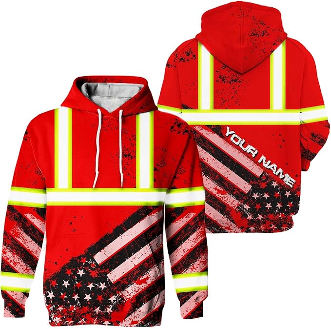 US Flag High Visibility Hoodie for Men Reflective Hoodie Safety Workwear for Worker Runner Patriotic ACC02