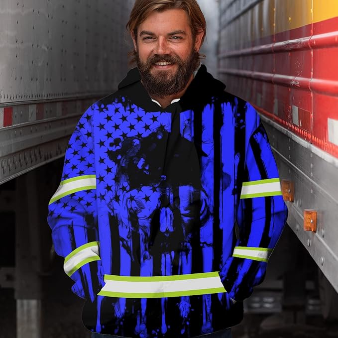 US Flag High Visibility Hoodie for Men Reflective Hoodie Safety Workwear for Worker Runner Patriotic ACC02