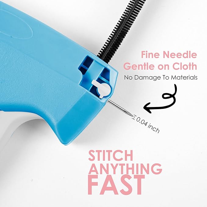 Stitch Gun for Clothes - Handheld Stitch Gun Quick Clothing Fixer - Mini Sewing Kit Micro Tagging Gun - Includes 6 Needle, 1000 Black Fasteners and 1000 White Fasteners (Blue-White)