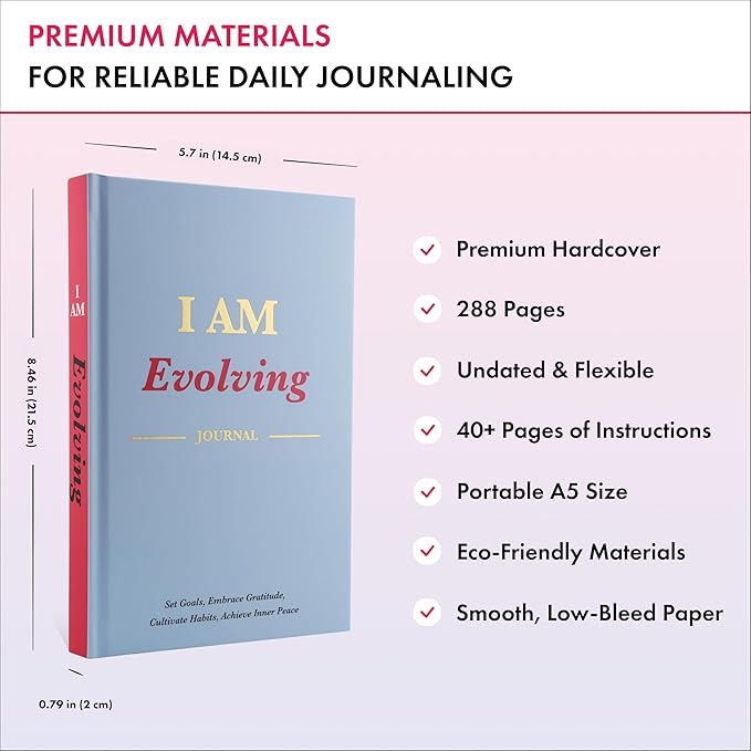 iAmEvolving Journal – Guided Gratitude & Goal Planner with Habit Tracker, Mindfulness Prompts & Daily Reflection | Undated 6-Month Self-Care & Wellness Notebook for Personal Growth (Columbia Blue)