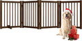 Solid Wood Freestanding Pet Gate - 4 Panels 24" - Folding Safety Fence with 2 Support Feet - Ideal for Stairs, Doorways, Halls, Kitchens - Indoor Wooden Dog Gate - Walnut Color