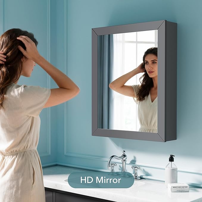 Bathroom Mirror Cabinet - Large Single Door 24x30 inchs Wall Cabinet Bathroom Vanity Mirror Cabinet with Facial Tissues Slot and Multifunctional Storage Area