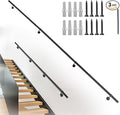 12Ft Industrial Metal Stairs Handrail Kit, Sturdy Wall Mount Aluminum Hand Rail, Indoor Outdoor Stair Railing Wood Concrete Brick Wall,1.5 in Round Pipe Grab Bar, Matte Black-12FT