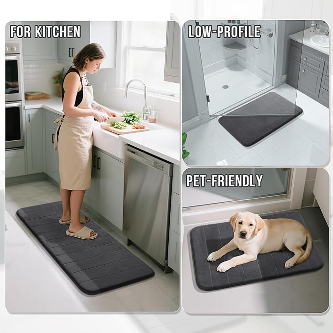 Yimobra Large Bath Mat 36"x24", Super Soft Quick Dry Memory Foam Bathroom Rug, Water Absorbent, Non Slip Backing Machine Washable for Tub Shower, Thick Comfort Support, Dark Gray