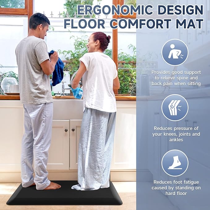 4/5 Inch Thick Kitchen Mats for Floor, StepRite Kitchen Rug for Standing Desk, Non-Slip, Thicker, Stain & Water Resistant, Comfort Anti Fatigue Floor Mat for Home, Kitchen, Office - Black,54 * 22''