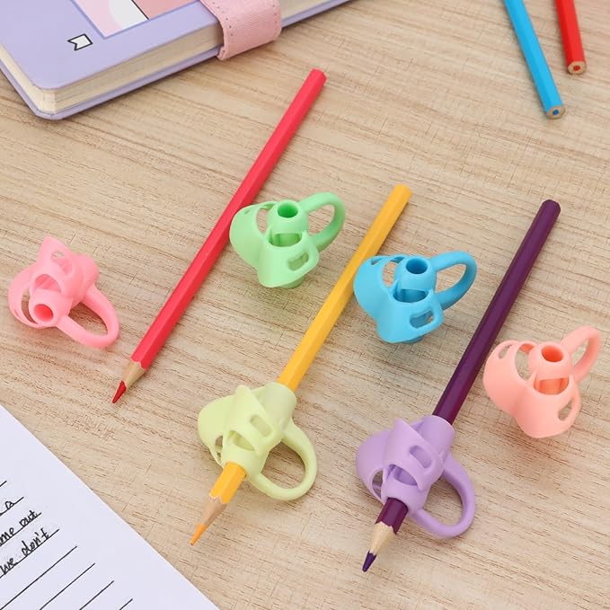15 Pcs Pencil Grips with 3 Finger Rings for Kids Handwriting, 6 Colors Pencil Holders for Toddler Writing Tool, Ergonomic Pencil Gripper Cushions for Preschooler Needs in Classroom