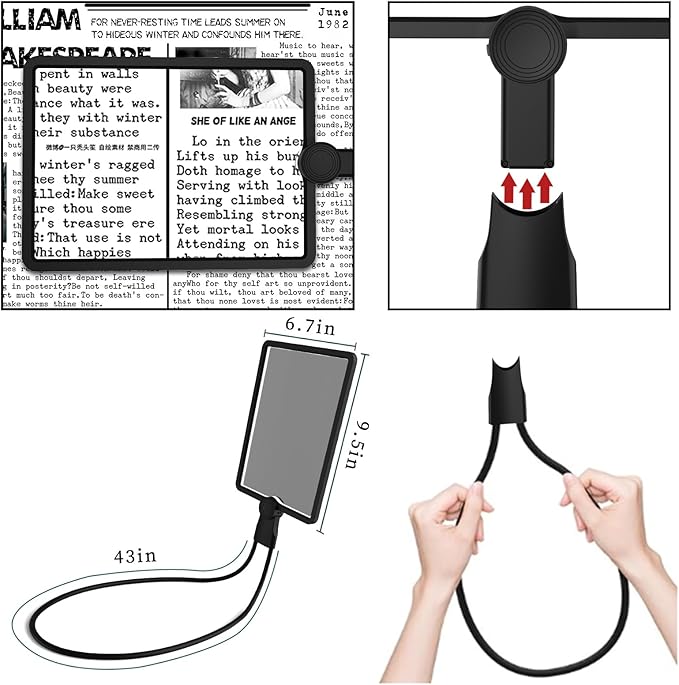 Hands Free 9.4"x6.7" Full-Page 5X Magnifying Glass for Reading, Large Lighted Magnifier with 50 LED Lights, Flexible Gooseneck Magnifier for Neck Wear Repair Sewing Low Vision Elderly