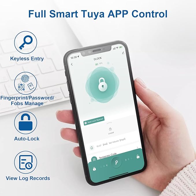 Fingerprint Door Lock, Fingerprint Door Knob Biometric Door Lock Smart Door Knob with App Control, Keyless Entry Door Lock with Handle for Home Office Apartment Bedroom Silver