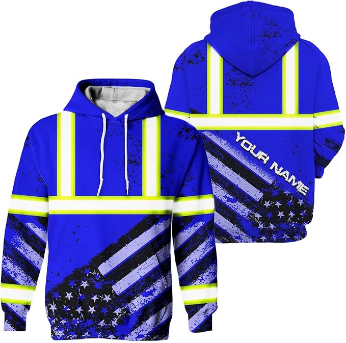 US Flag High Visibility Hoodie for Men Reflective Hoodie Safety Workwear for Worker Runner Patriotic ACC02