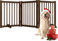 Indoor Dog Gate,Wooden Freestanding Dog Gate for Stairs or Doorways-3 Panels 24" - Folding Solid Wood Safety Pet Fence with 2 Support Feet-Walnut Color