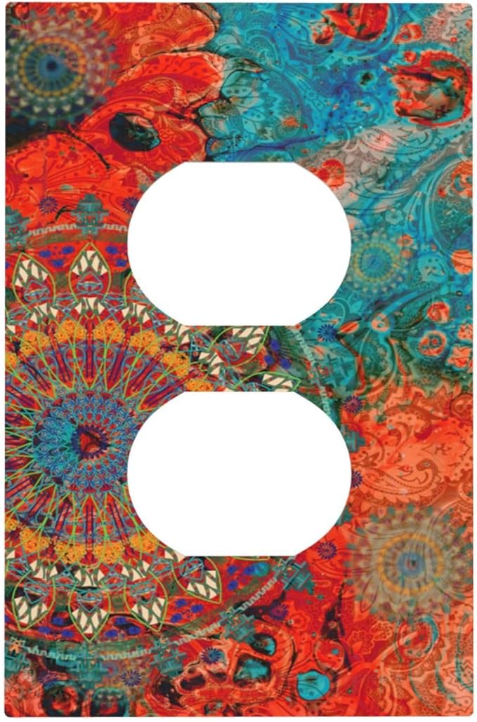 Abstract Ombre Colorful Indian Mandala 1 Gang Single Duplex Light Switch Plate Outlet Plate Cover Decorative Wall Plate Switchplate Electrical Receptacle Faceplate for Bedroom Bathroom Decor