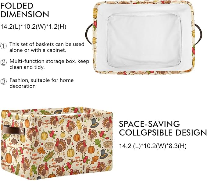 Storage Basket Thanksgiving Day Pumpkins Cube Storage Bins Organizer Bag Collapsible Closet Shelf Baskets with handle for Cloth Book 14.2×10.2×8.3 IN