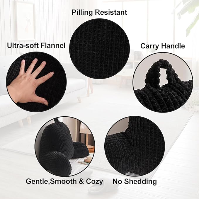 Holawakaka Adults Reading Pillow with Arms, Backrest Reading & Rest Pillows for Sitting Up in Bed, Bed Rest, Lounging, Working on Laptop,Arms Back Support Cushion for Men Women Teens, Black