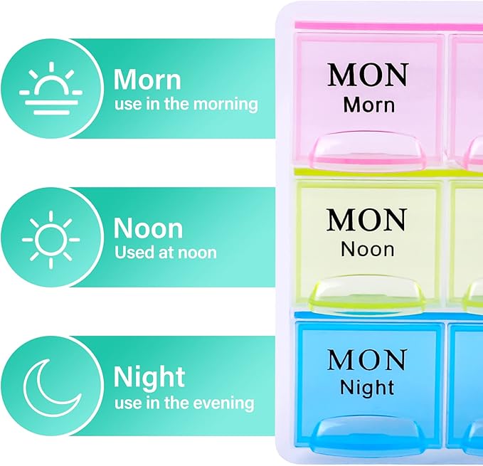 Large Weekly Pill Organizer 3 Times A Day, Moisture-Proof 7 Day Pill Box, Travel Pill Cases Portable for Pills Vitamin Fish Oil Supplements,Medicine Cases