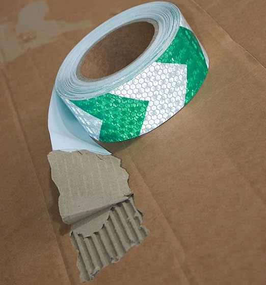 Reflective Tape Green and White 2 inch X 66 feet, Outdoor Waterproof Hazard Conspicuity Warning Industrial Marking Tape