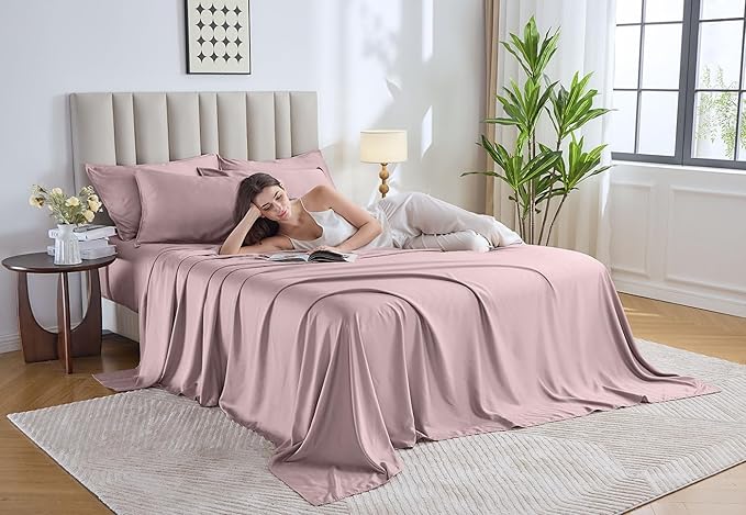 Pure Bamboo Twin Sheets, Genuine 100% Organic Viscose Derived from Bamboo Bed Sheet Set, Luxuriously Soft & Cooling, Double Stitching, 2 Year Quality Promise (Twin, Dusty Pink)