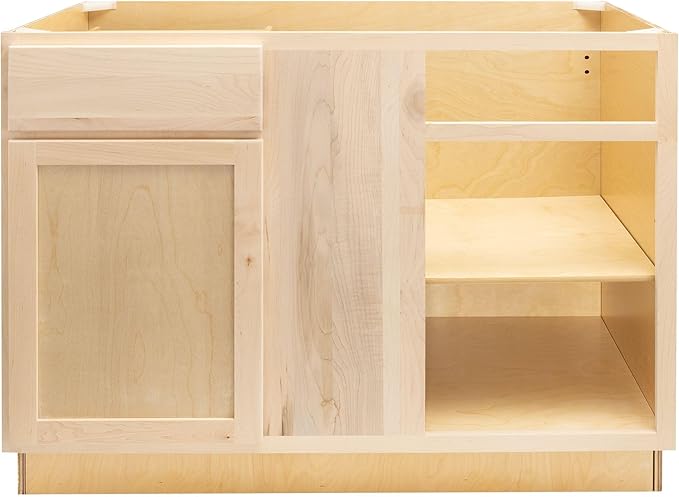 Quicklock RTA (Ready-to-Assemble) | Base Kitchen Cabinets - Shaker Style | Made in America (Raw Maple, 42" Wx34.5 Hx24 D Blind Corner)