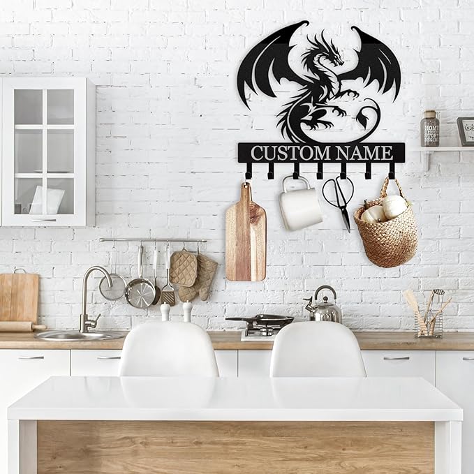 Custom Dragon Design Metal Wall Key Holder, Adhesive Key Rack Hook Organizer for Living Room Bedroom