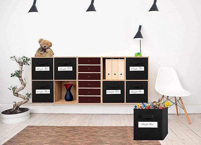 artsdi 13x13x13 storage cube bins(Set of 8) Fabric storage cubes with 8 Labels Window Cards & a Pen,storage cubes 13x13,storage bin,Collapsible 13 inch cube storage bins,Cubby Organizer Boxes,Black