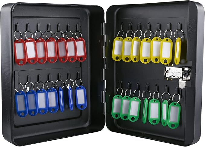Key Box Wall Mount with Combination Lock, 28 Key Hooks & Tags Key Organizer, Steel Security Locking Key Cabinet, Storage Key Lock Box with Code, Key Management Cabinet