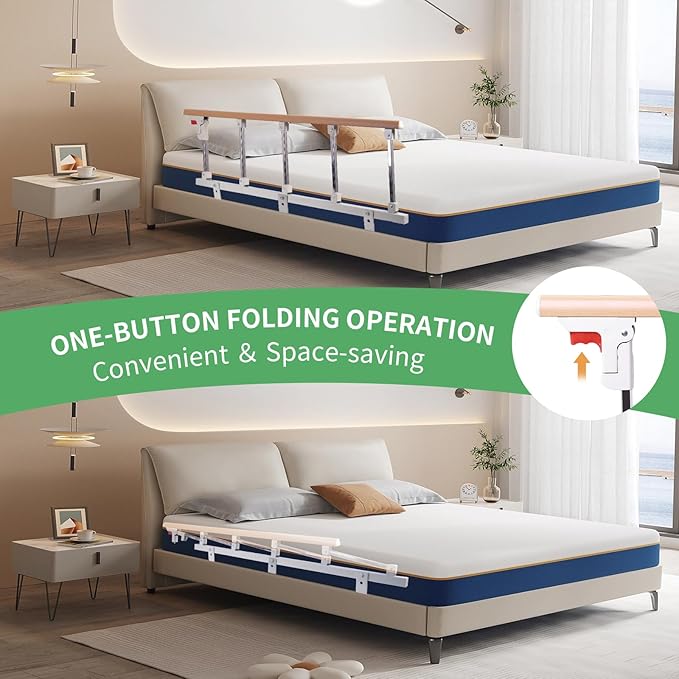 Bed Rails for Elderly Adults Safety, Folding Medical Bed Safety Assist Rail Handle, Collapsible Bed Side Grab Rail, for Preventing Falling Out of Bed, for Geriatric Handicap