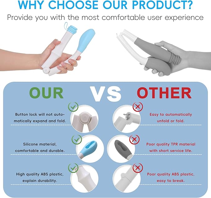 Foldable Toilet Aid, 15.6“ Long Comfort Wipe Wand Bottom Buddy Toilet Self Tissue Aids for Toileting, Self Help Wipe Butt for Overweight Limited Mobility,Elderly, Pregnancy